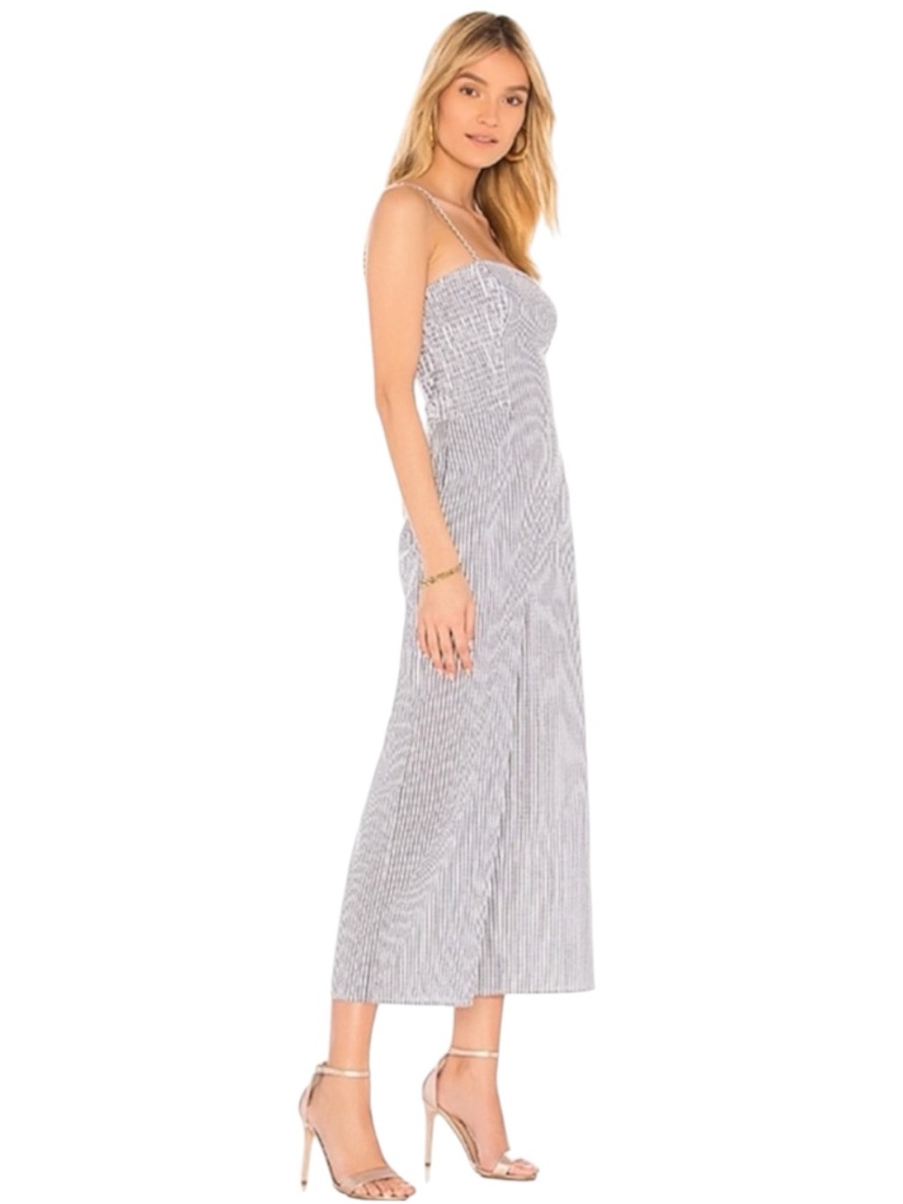 The Fifth Label Striped Seersucker Wide-Leg Smocked Summer Jumpsuit S